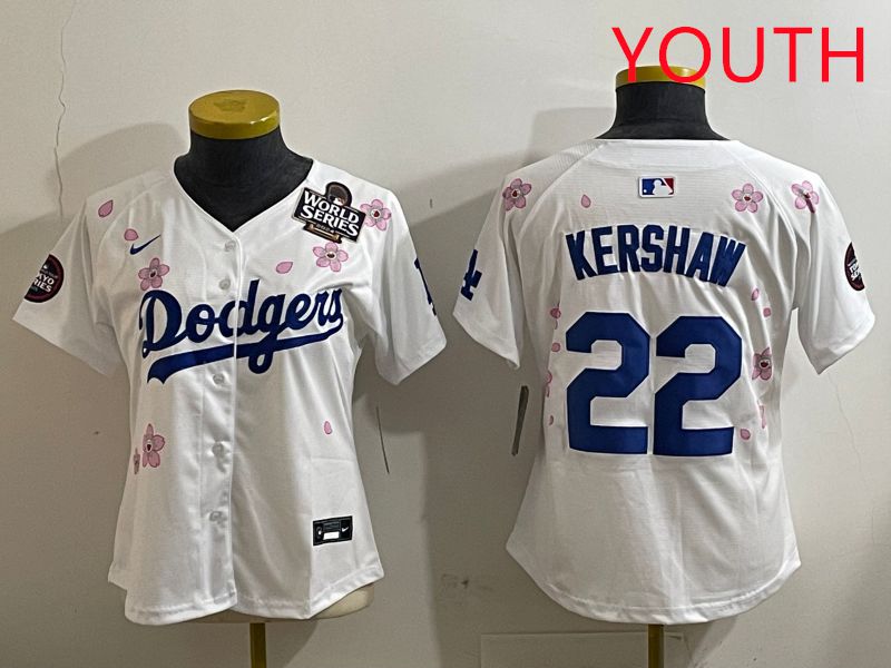 Youth Los Angeles Dodgers #22 Kershaw White Sakura Edition 2025 Nike MLB Jersey style 6